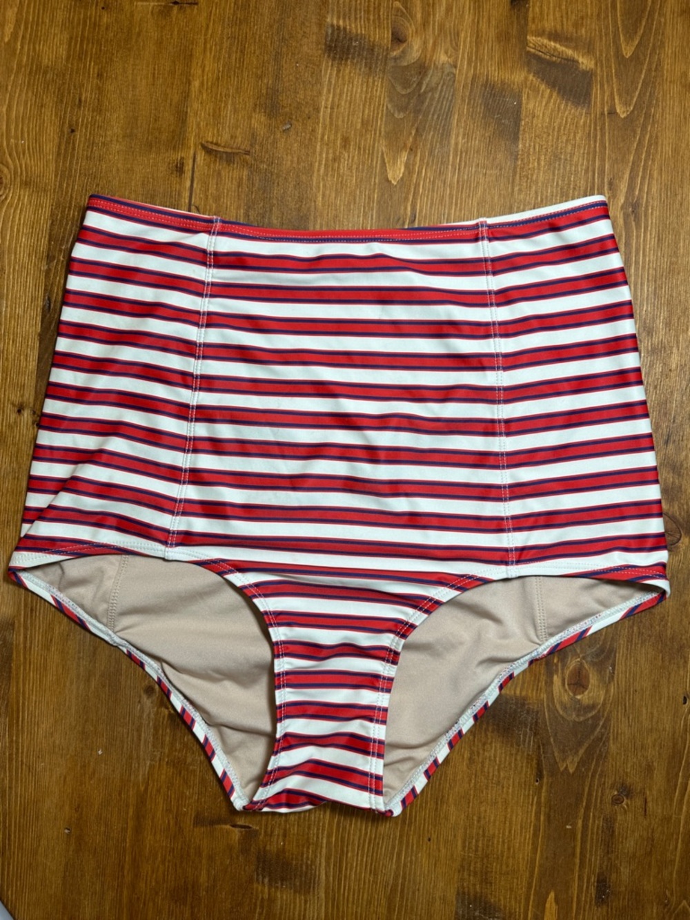 Kortni Jeane Red White & Blue Striped High-Waist Bikini Bottoms Size M